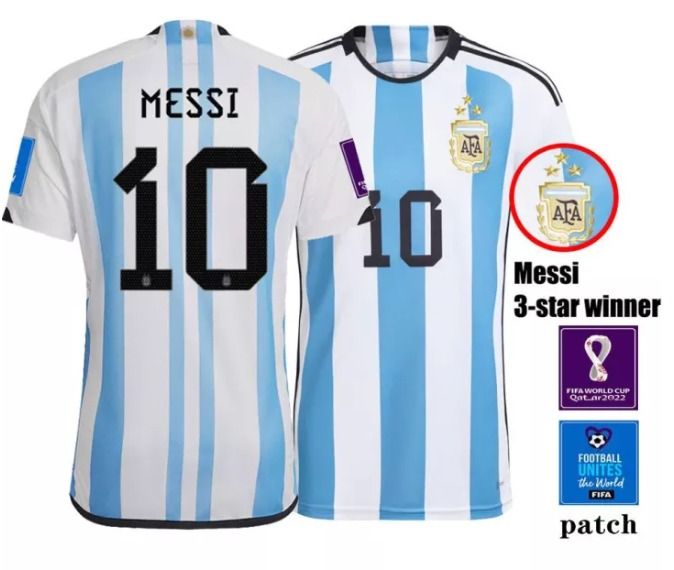 2022 FIFA World Cup Argentina Home Football Jersey 3 Star Champion