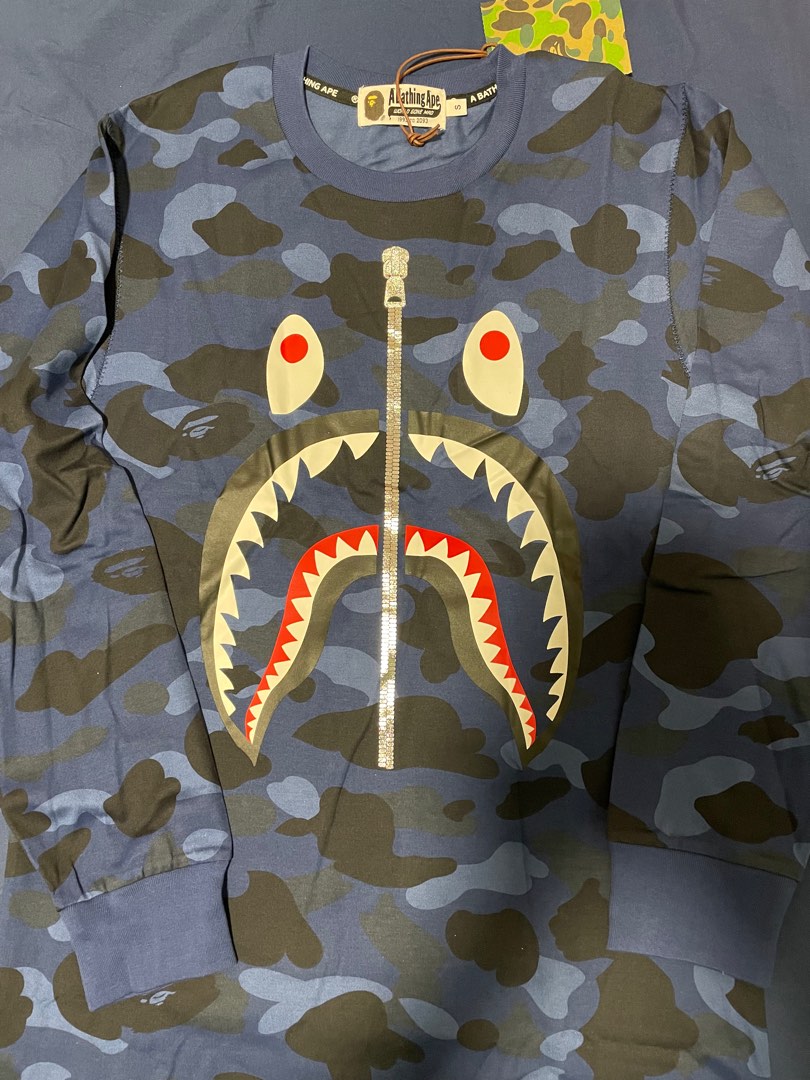BAPE Shark head long sleeve tee Men s Fashion Tops Sets Tshirts Polo Shirts on Carousell