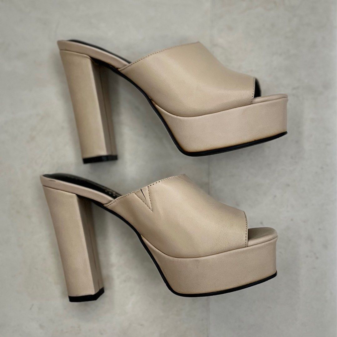 Leather Platform Block High Heel Mules (Nude, Size 35), Women's Fashion,  Footwear, Heels on Carousell
