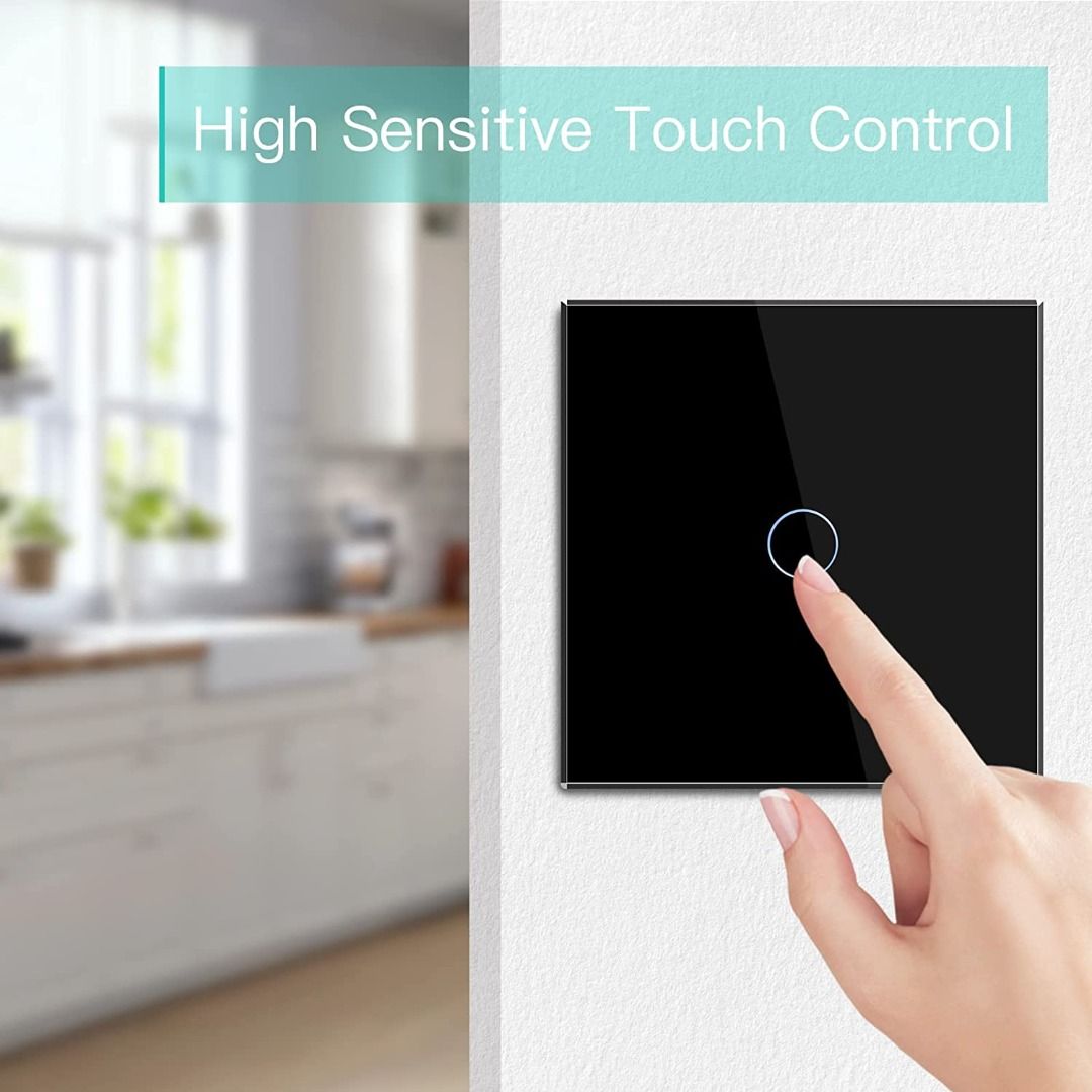 BSEED Touch Light Switch 1 Gang 1 Way, Tempered Glass Panel Light ...