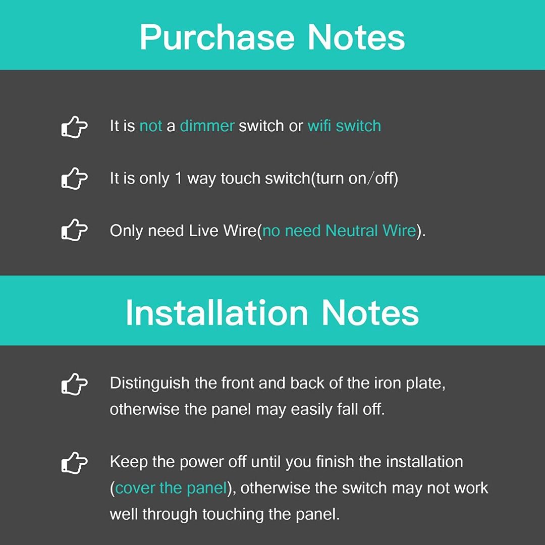 BSEED Touch Light Switch 1 Gang 1 Way, Tempered Glass Panel Light