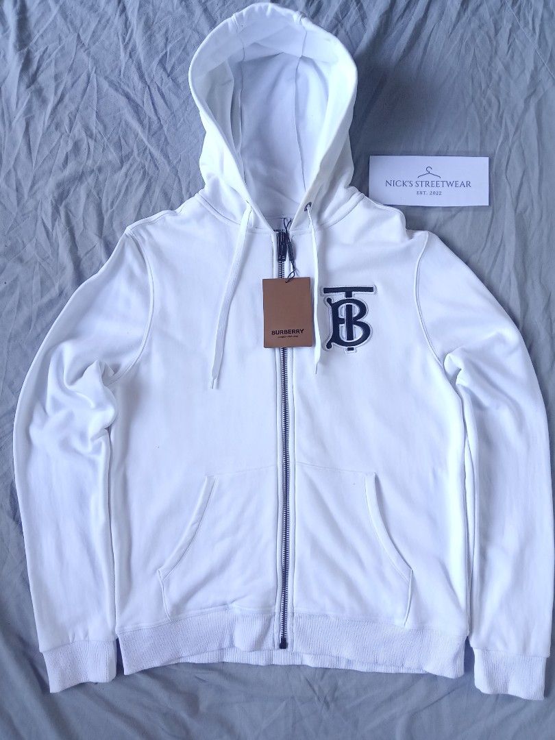 Burberry TB Monogram Motif Zipped Hoodie Jacket White - US