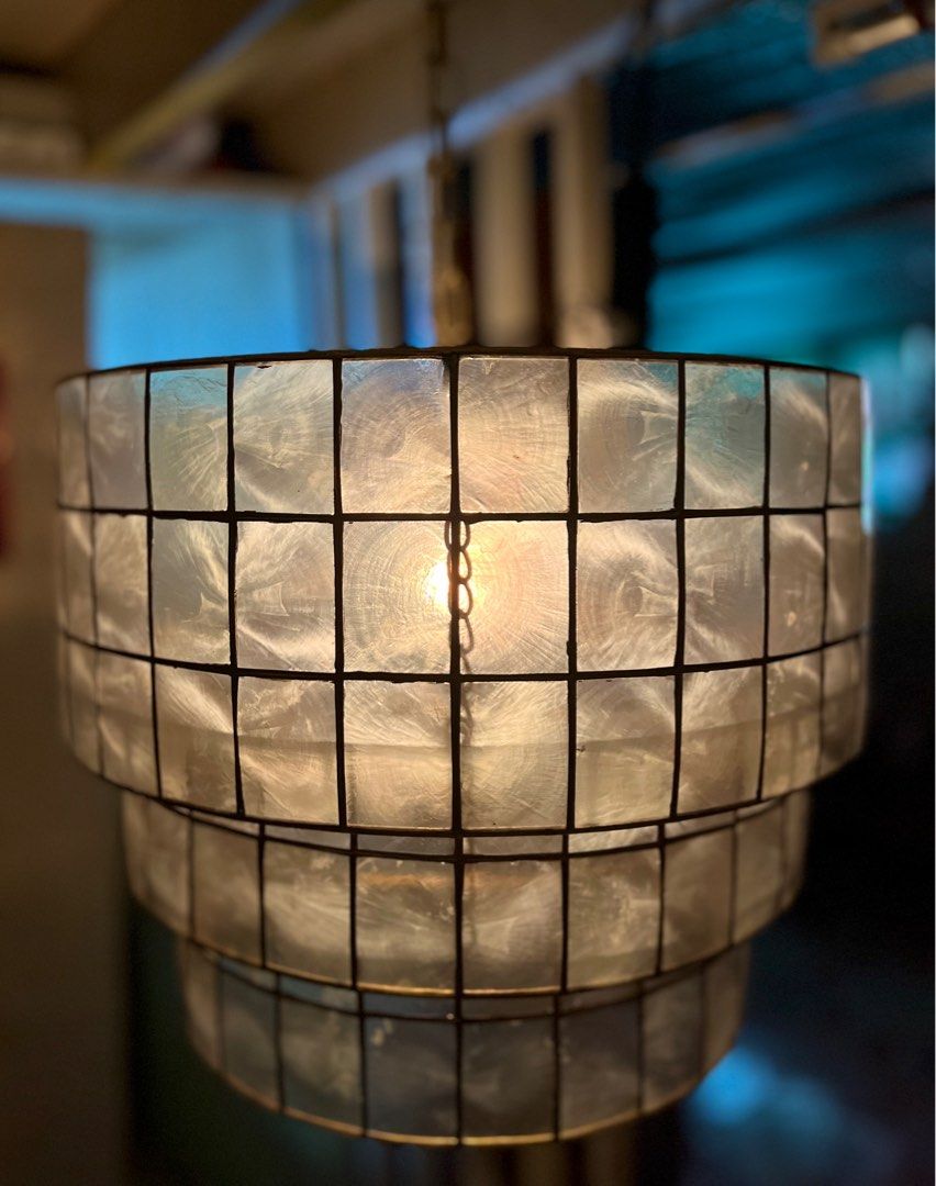 Capiz pendant light/lamp/lantern (Category: Lighting) located in Caloocan City. Submitted by casadisenyo (Listing ID 1209462783, Image 3). Description: Layered Capiz Pendant Light Size: 20"x16" With warm white light bulb MADE TO ORDER Handmade Made from PURE CAPIZ SHELLS.