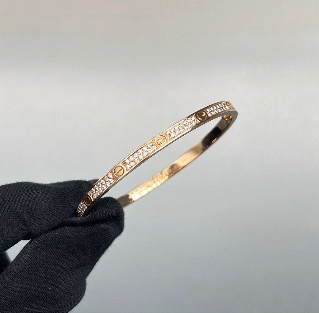 Cartier Full paved Love thin bracelet Rose Gold Size 16 Luxury