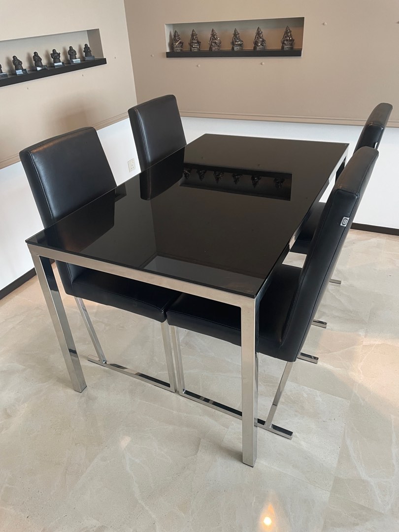 Cellini - Black Glass Top Table and 4 chairs, Furniture & Home Living ...