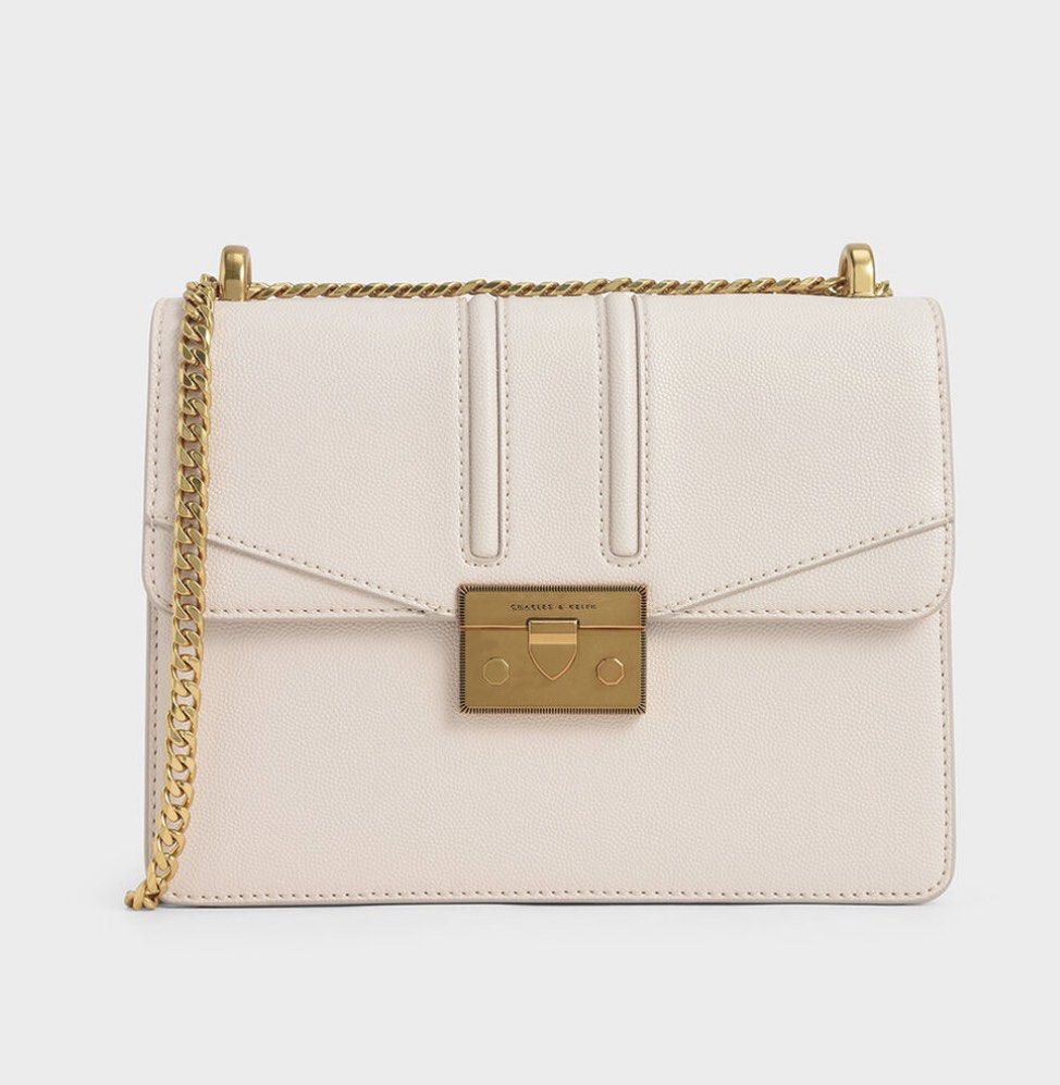 charles & keith metallic push lock shoulder bag pink, Women's Fashion