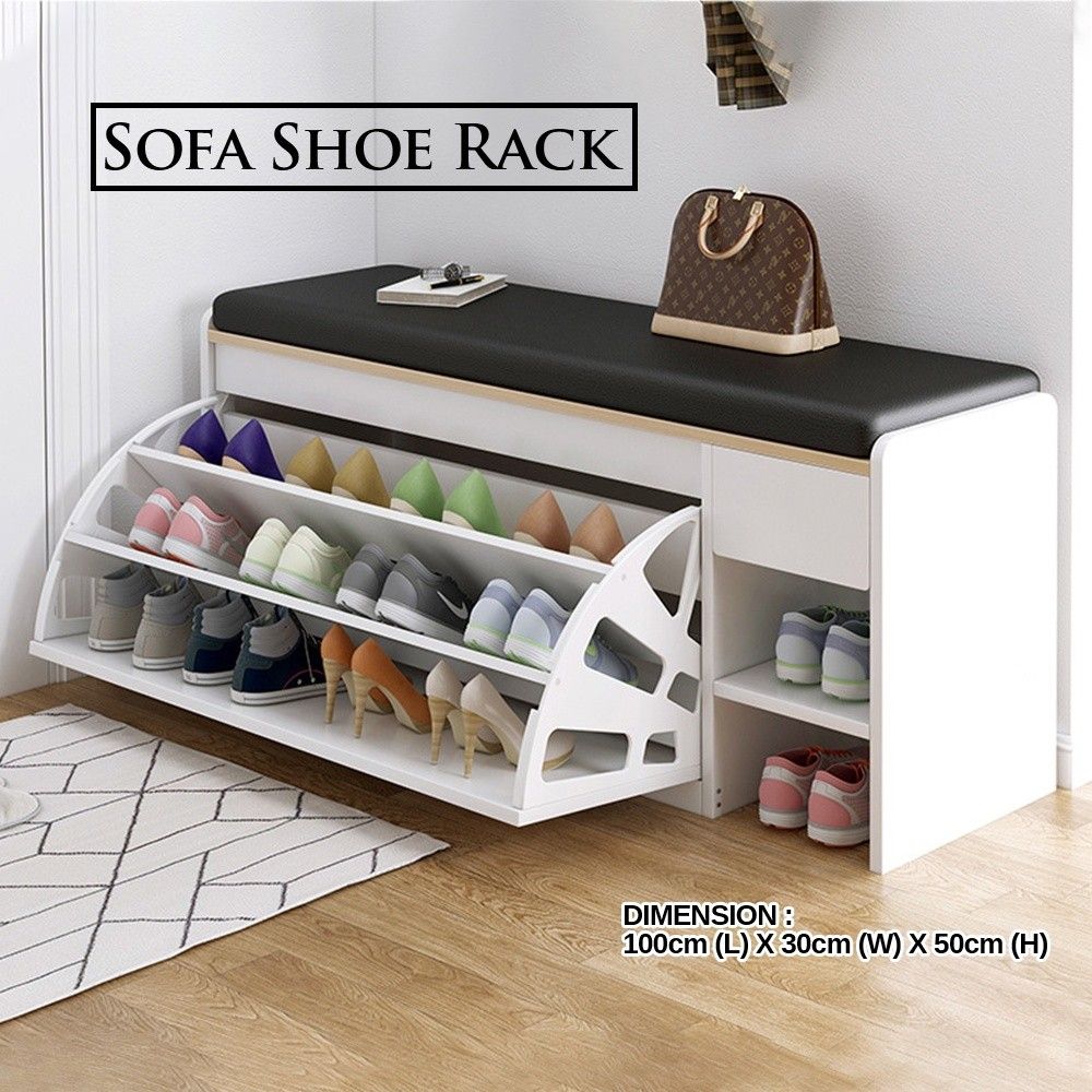 Check out HXD0014K2N284 Shoe Cabinet with Cushion Sofa Shoe Rack Modern  Wooden Shoes Storage Cabinet With Soft Pad Stool Rak Kasut at 53% off!   only., Furniture & Home Living, Furniture, Shelves,