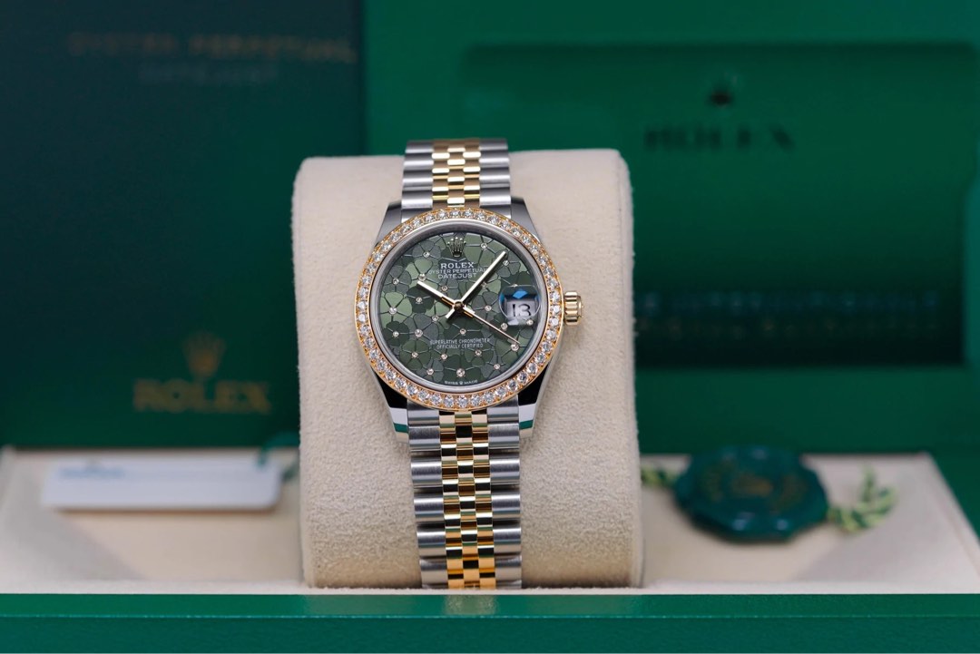 Rolex Datejust Steel and Yellow Gold Fluted Bezel Green Diamond