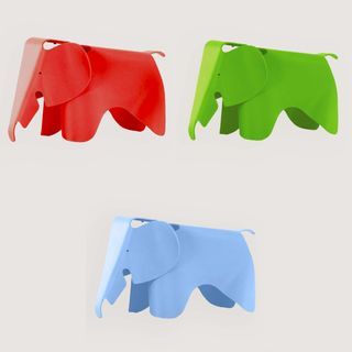 eames elephant stool in blue, red and green