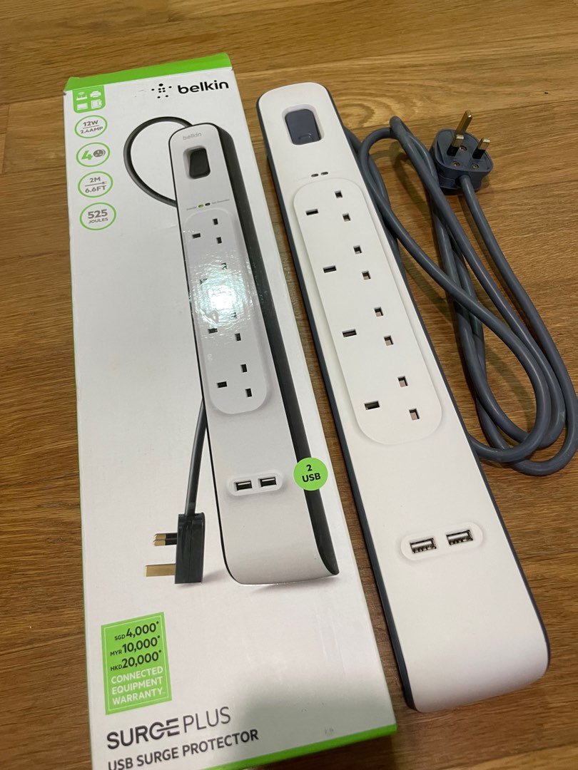 Extension cord 4x3pin with 2usb, TV & Home Appliances, Other Home