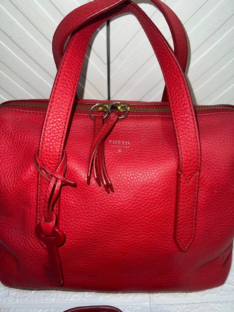 Fossil sydney satchel real red on sale