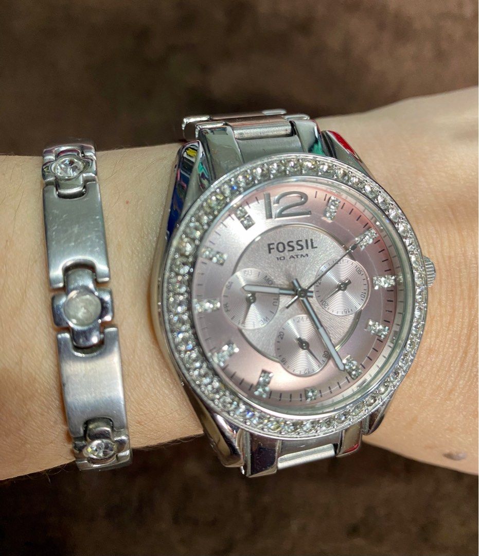 Fossil Watch Pink Face with Rhinestone