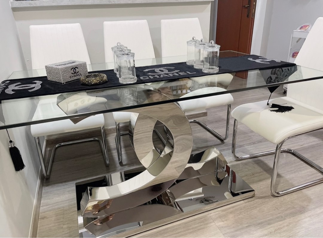 Glass Chanel Dining Table, Furniture & Home Living, Furniture, Tables & Sets  on Carousell
