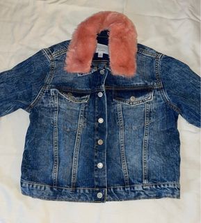 Gymboree Go Outside Girls Jean Jacket Faux Pink Fur Denim Coat