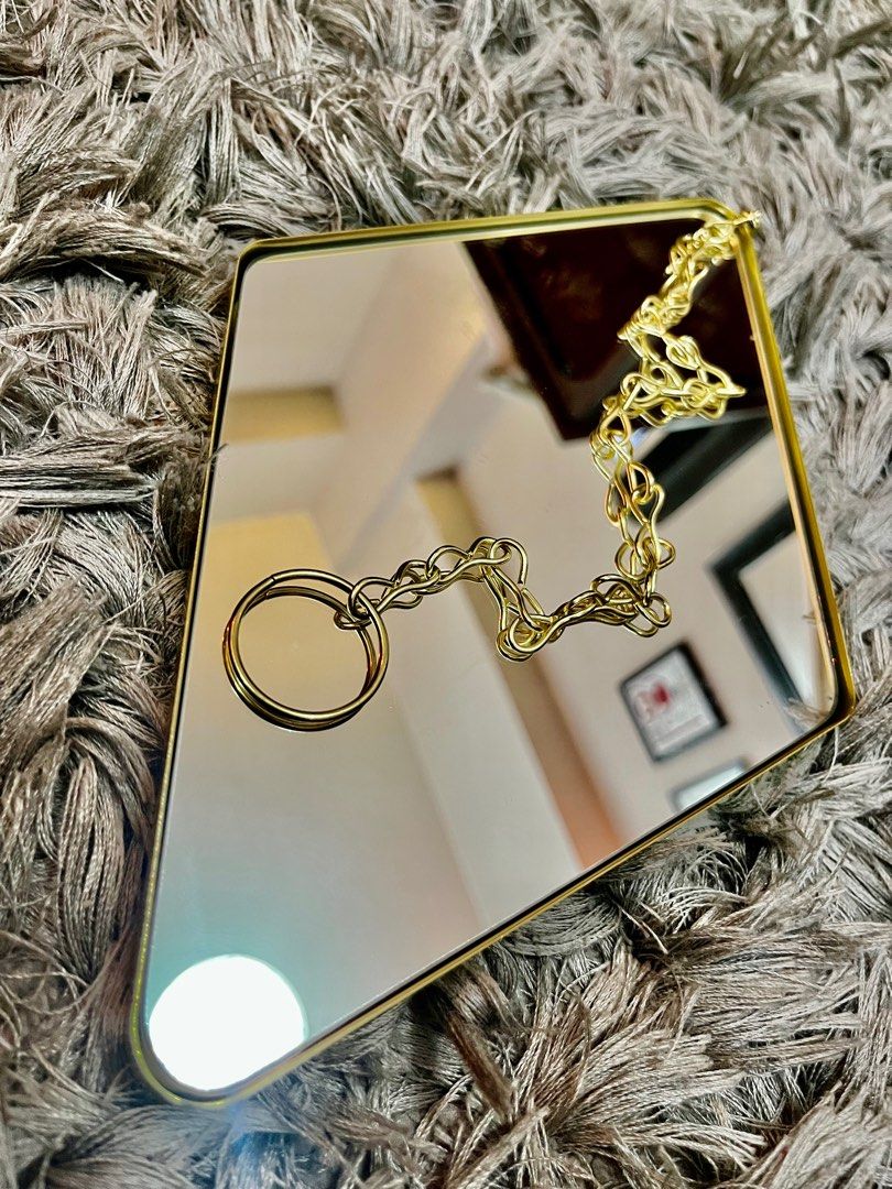 Hanging Gold Mirror with Chain, Furniture & Home Living, Home Decor