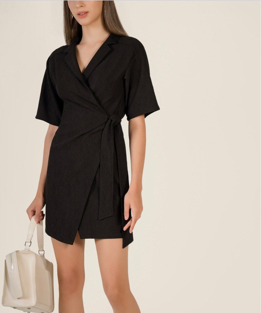 Black casual wrap dress online