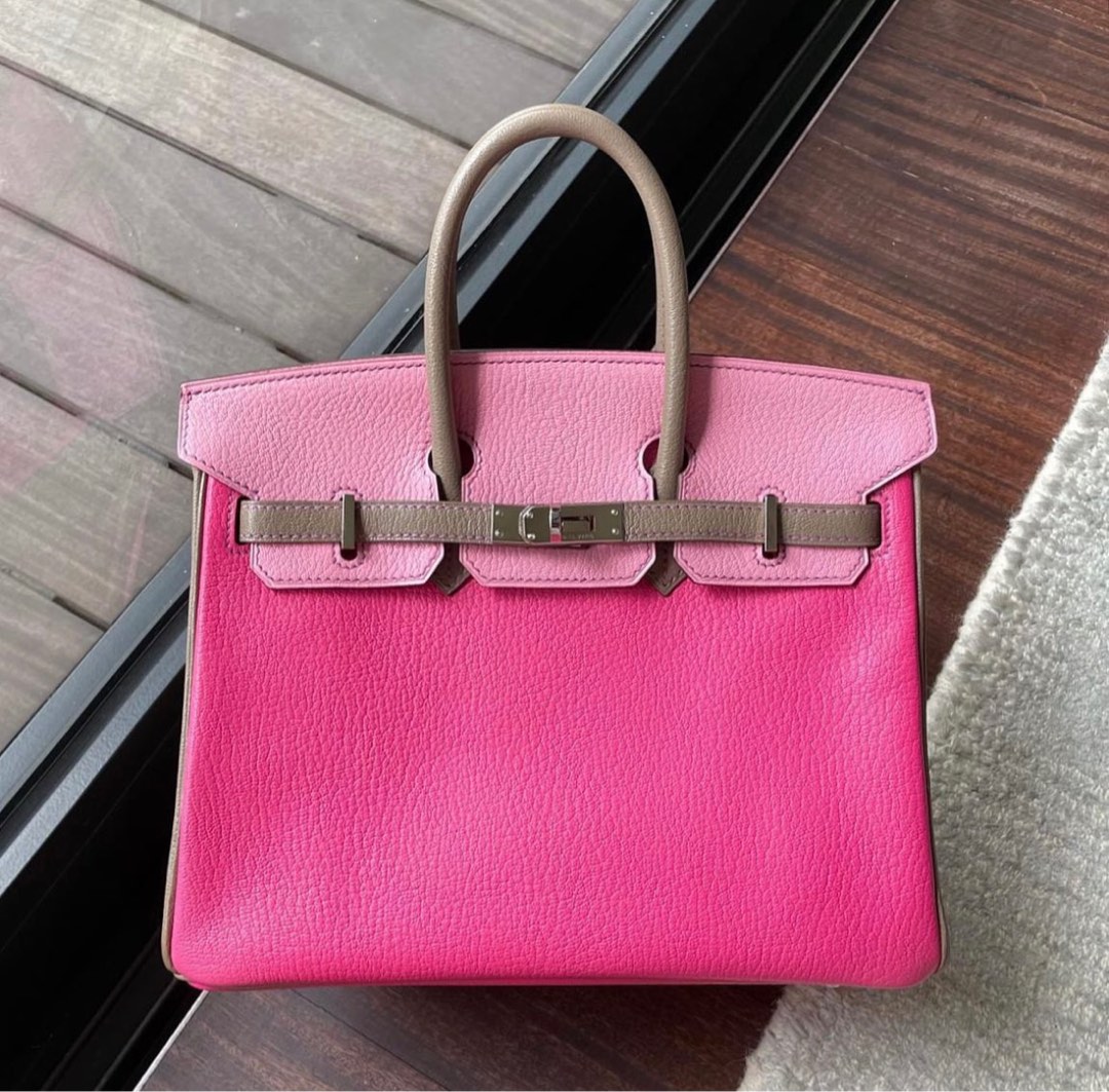 Hermes Birkin 25 HSS Rose Shocking / Gris Tourterelle Chevre #O