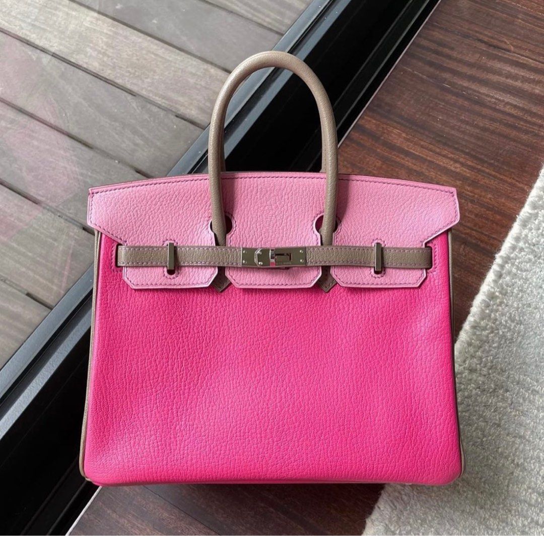 Hermes Special Order HSS Birkin 30 Bag in Rose Shocking and Gris Perle  Chevre Leather with Gold Hardware
