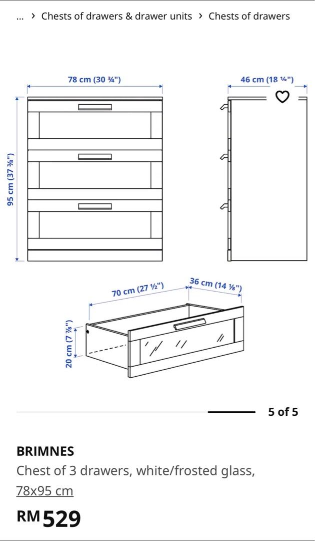 ikea brimnes chest of 3 drawer, Furniture & Home Living, Furniture