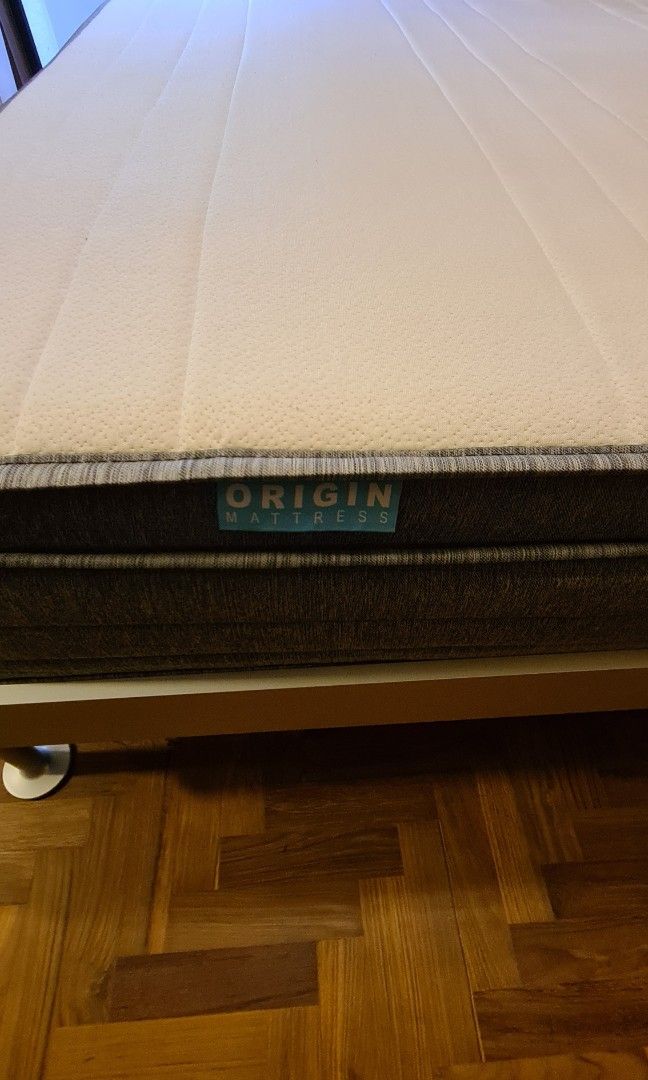 Ikea Delaktig queen size bed frame with headboard and mattress