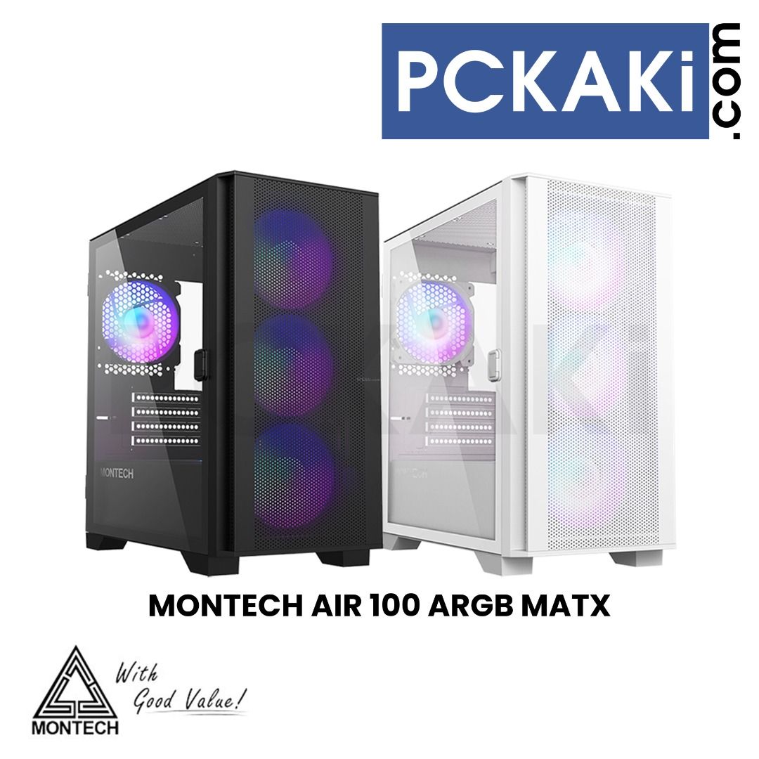  IN STOCK MONTECH AIR 100 ARGB TG WHITE BLACK MATX CASE 4x PRE 