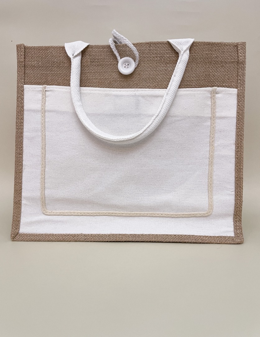 Jute Bag with plastic coating inside, Women's Fashion, Bags & Wallets