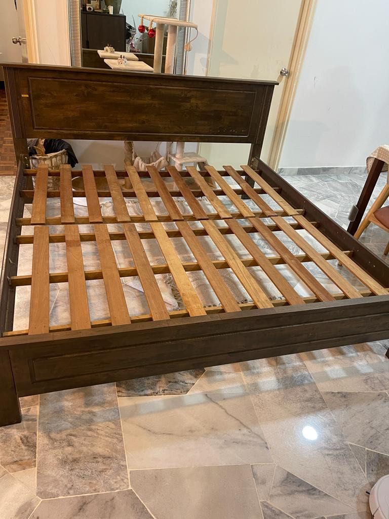 King Bed Frame solid wood, Furniture & Home Living, Bedding & Towels on