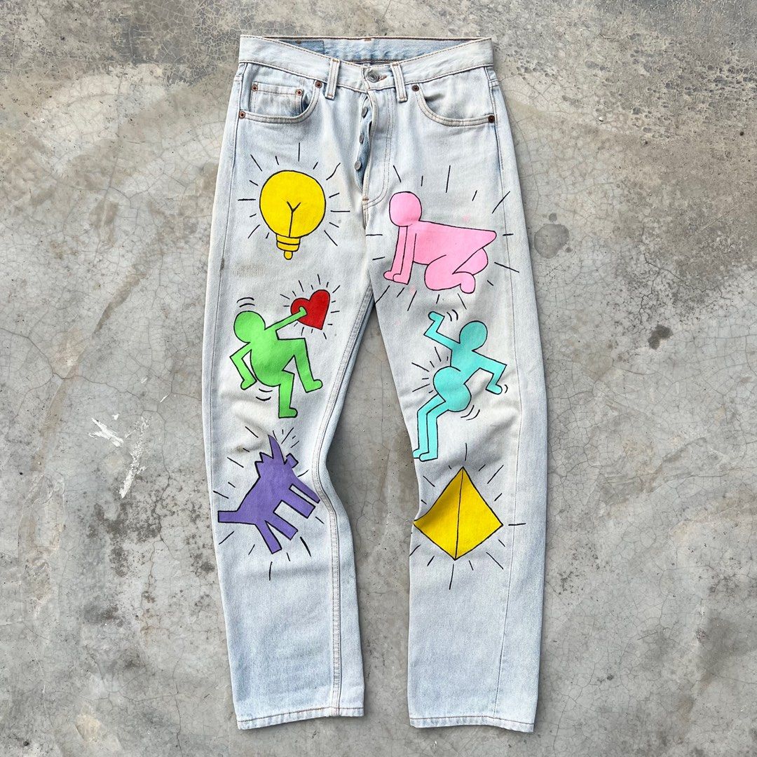 Levis custom keith haring, Men's Fashion, Bottoms, Jeans on Carousell