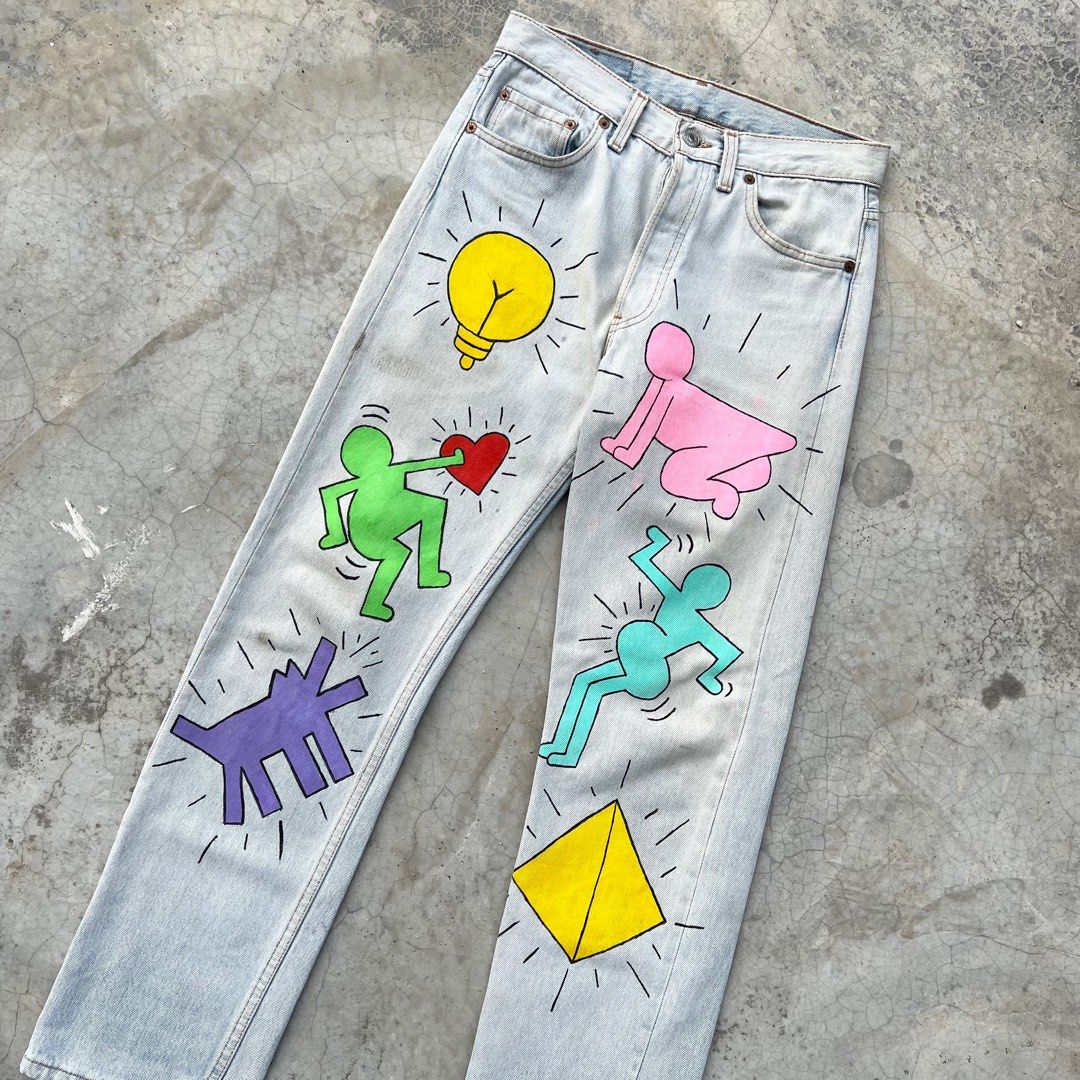 Levis custom keith haring, Men's Fashion, Bottoms, Jeans on Carousell