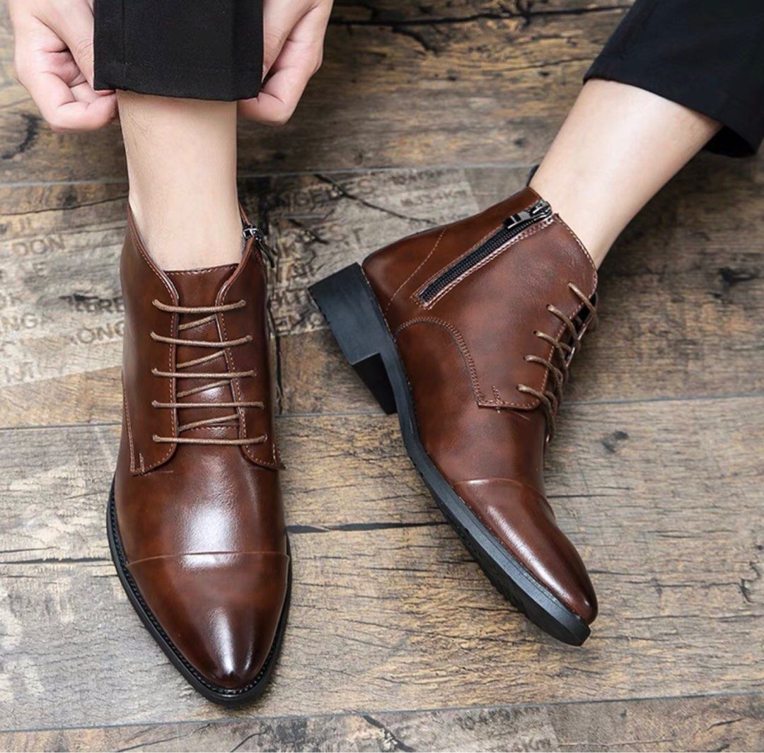 Mens leather short boots hot sale