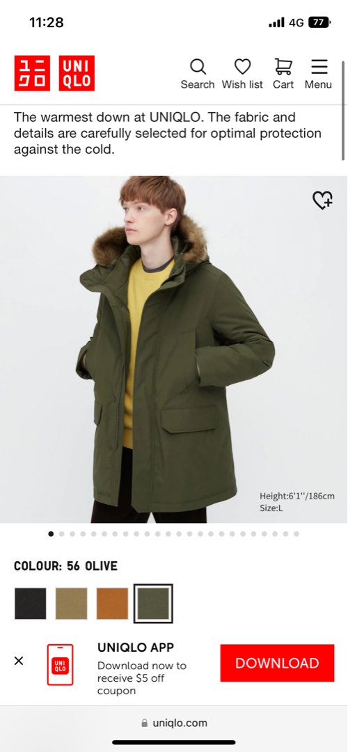 Men ultra warm sales down coat uniqlo