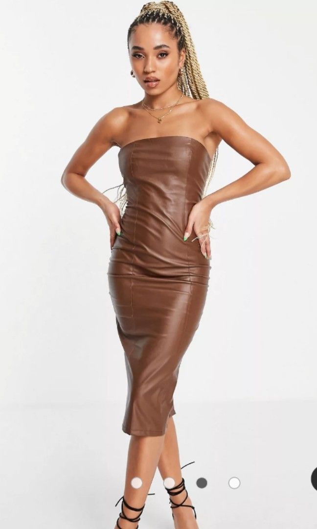 chinese dress ladies Chocolate Brown Satin Bandeau Arden Maxi Dress