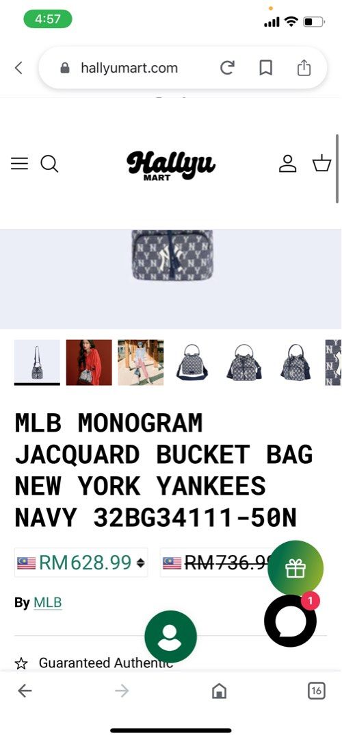 MLB Korea Monogram Jacquard Bucket Bag NY Yankees 32BG34111-50B 100%  Authentic