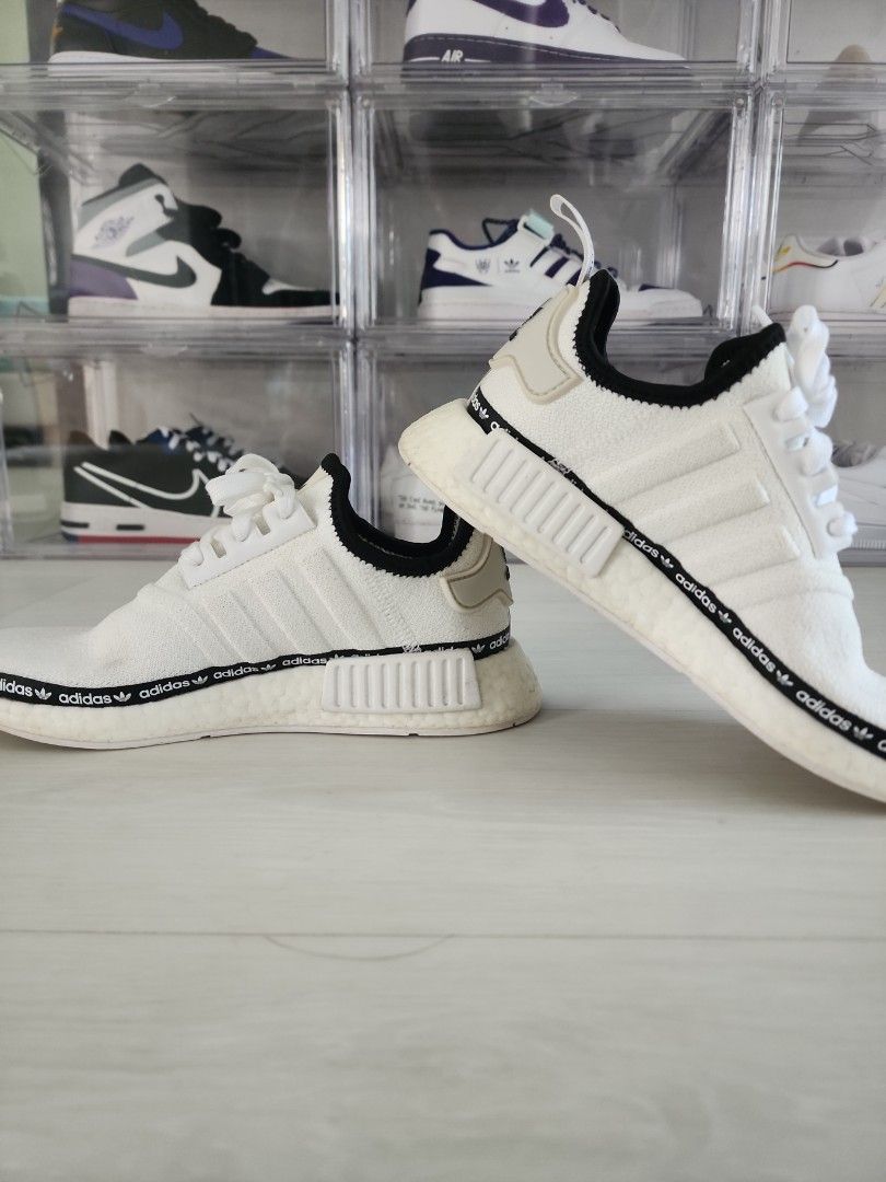 Originals nmd r1 discount white/white/black tape logo