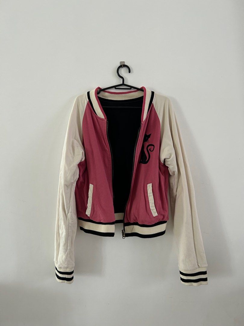 Reversible Black and Pink varsity jacket, Women's Fashion
