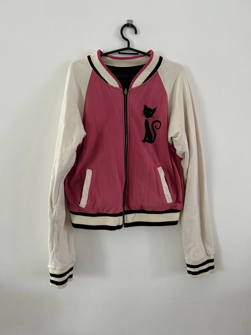 Reversible Black and Pink varsity jacket, Women's Fashion