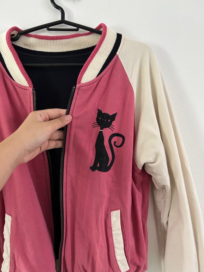 Reversible Black and Pink varsity jacket, Women's Fashion