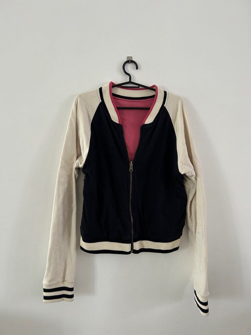 Reversible Black and Pink varsity jacket, Women's Fashion
