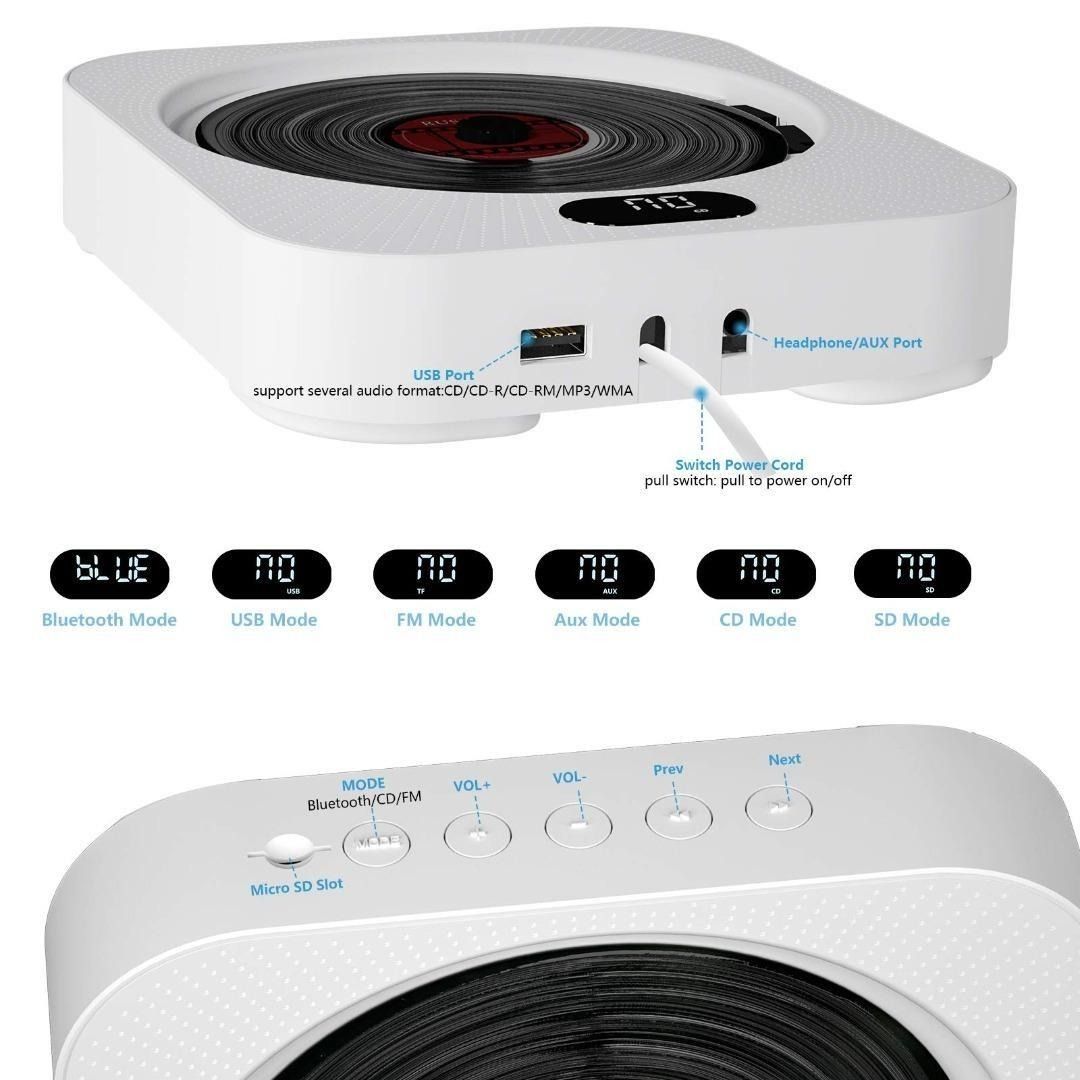 Portable CD Player with Bluetooth & HiFi Speakers, Ankuka Wall
