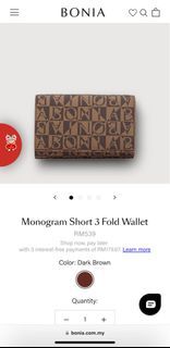 Preloved Bonia : Monogram Short 3 Fold Wallet