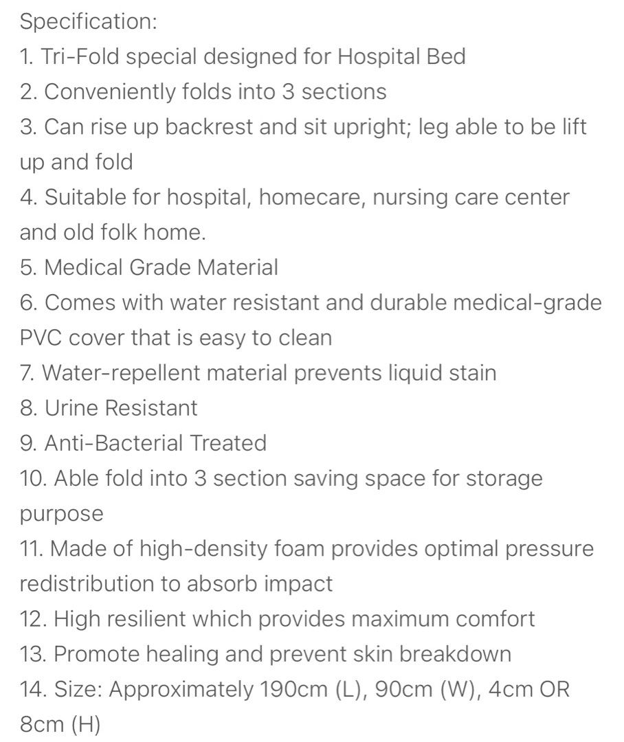 PVC Hospital Bed Mattress, Health & Nutrition, Medical Supplies & Tools on Carousell