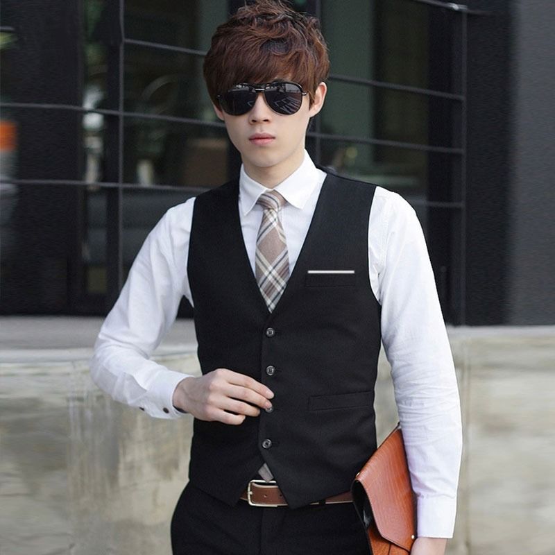 READY STOCK Men Formal Office Working Smart Plus Size Vest Black Size S 5XL
