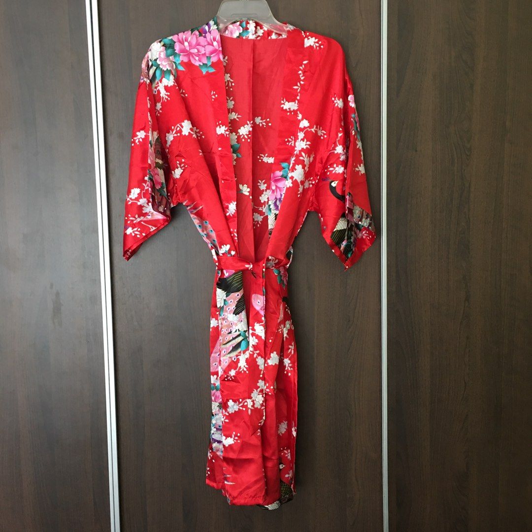 Red Flower Robe Red Silky Robe, Women's Fashion, Undergarments & Loungewear on Carousell