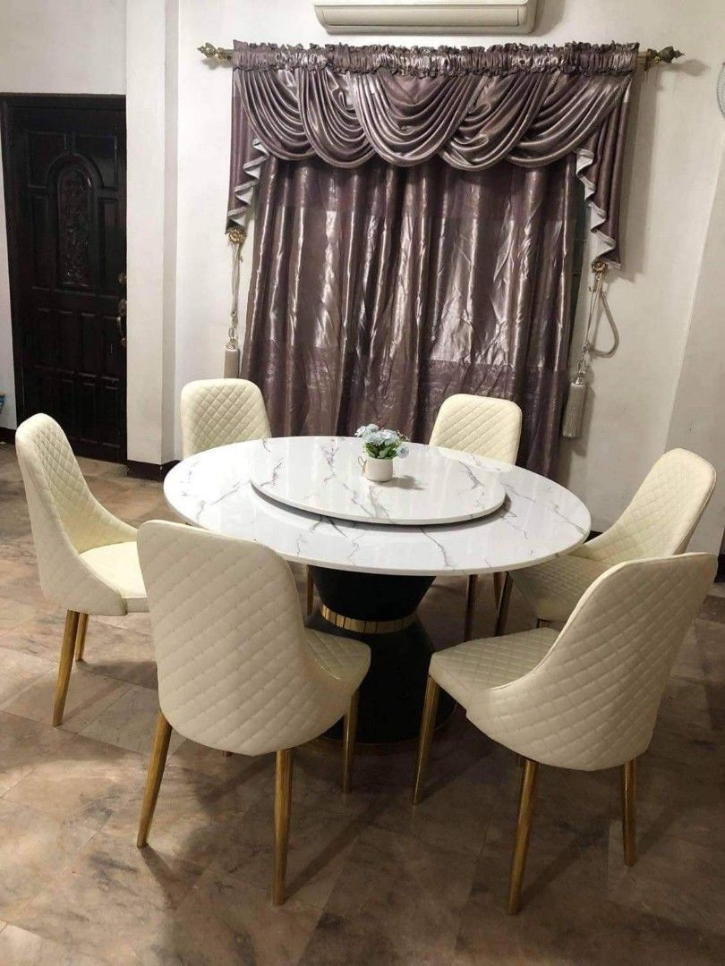 Round marble table top dining set, Furniture & Home Living, Furniture