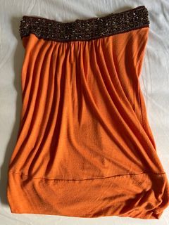 Sequinned orange boob tube strapless top