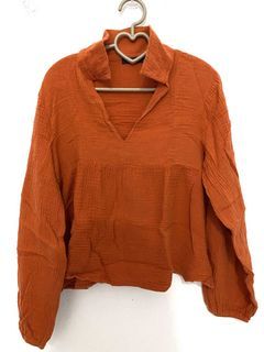 Shein burnt orange long sleeve blouse