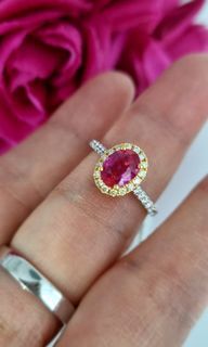 1.62-CT UNHEATED PINKISH RUBY DIAMOND RING IN 18K SOLID YELLOW WHITE GOLD - AIGS CERTIFIED
