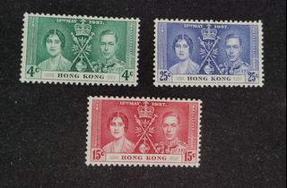 香港1937年喬治6世加冕紀念郵票，品相如圖