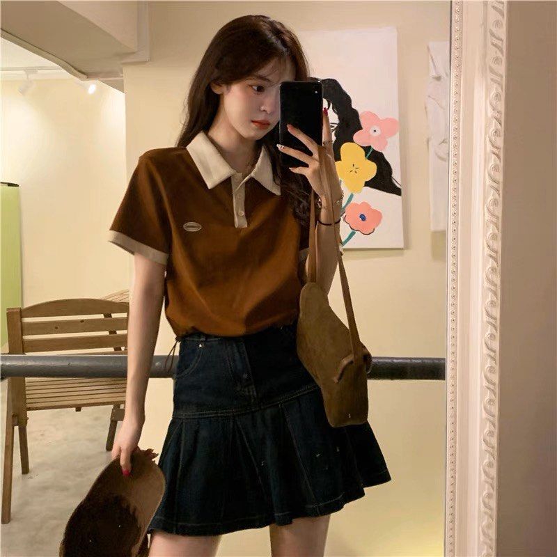 2085 tumblr basic ulzzang brown collar button down vintage retro coffee  preppy school girl top, Women's Fashion, Tops, Shirts on Carousell