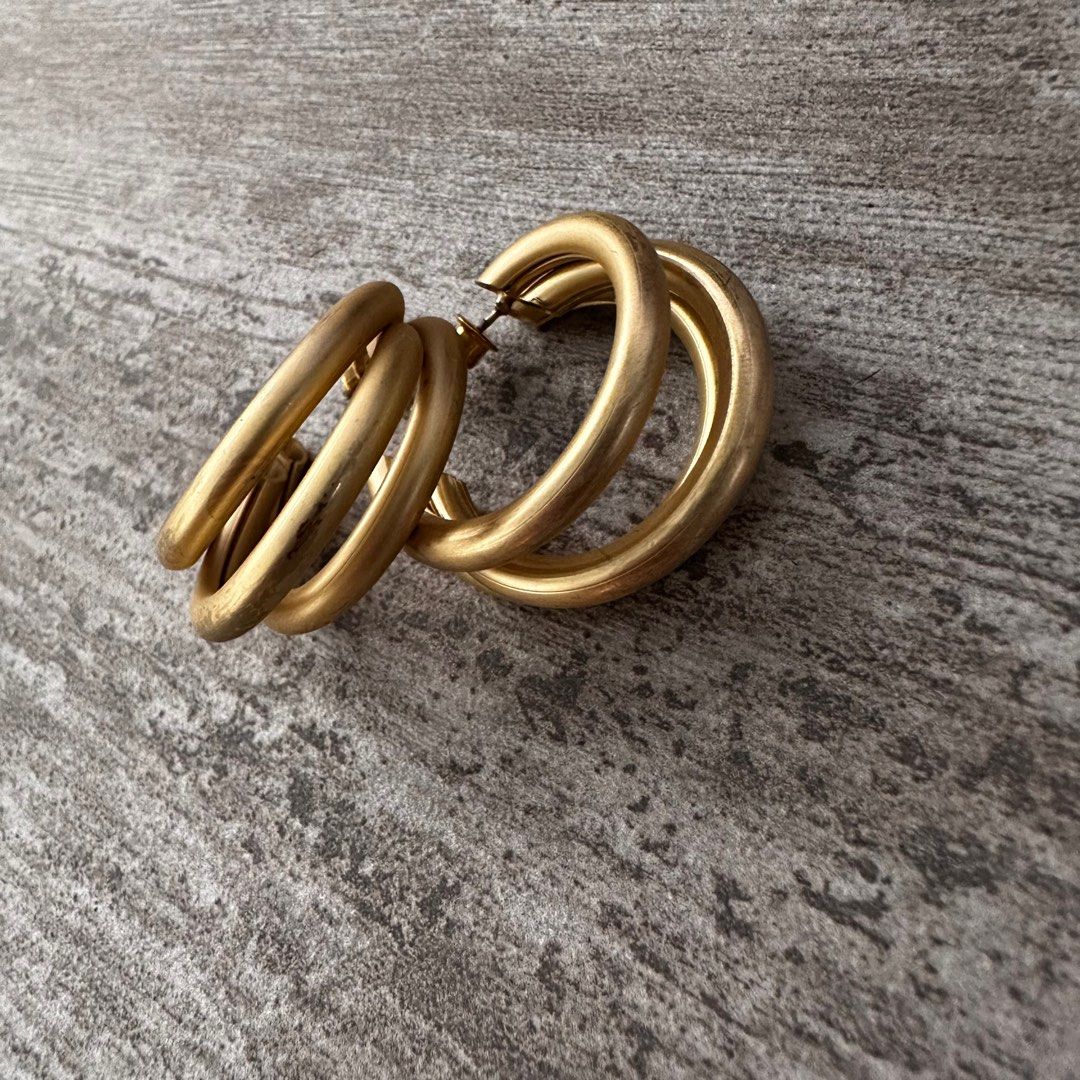 3 Layers Brushed Muted Gold Hoop Earrings, Women's Fashion, Jewelry